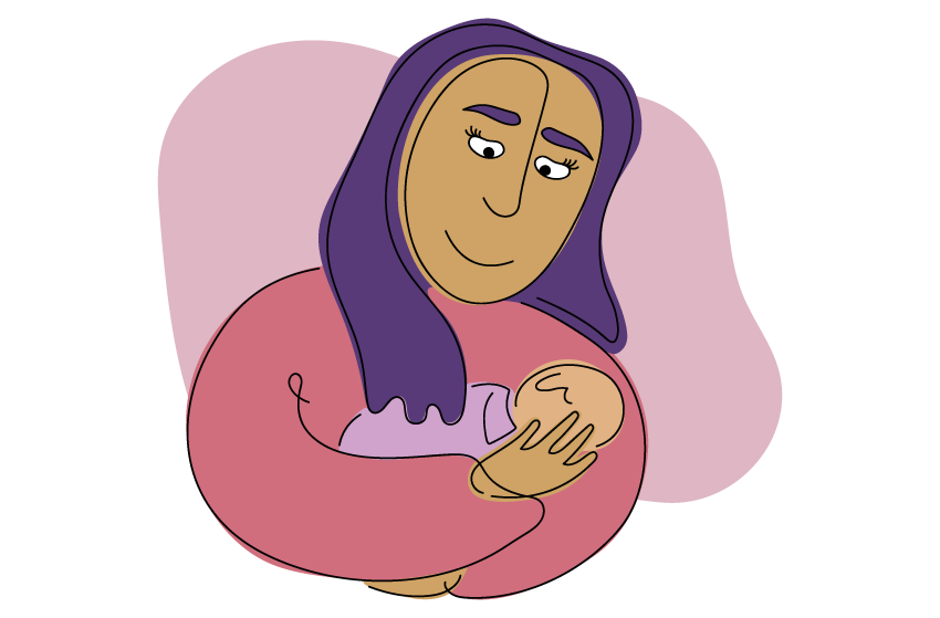 Illustration af en glad mor med sin baby